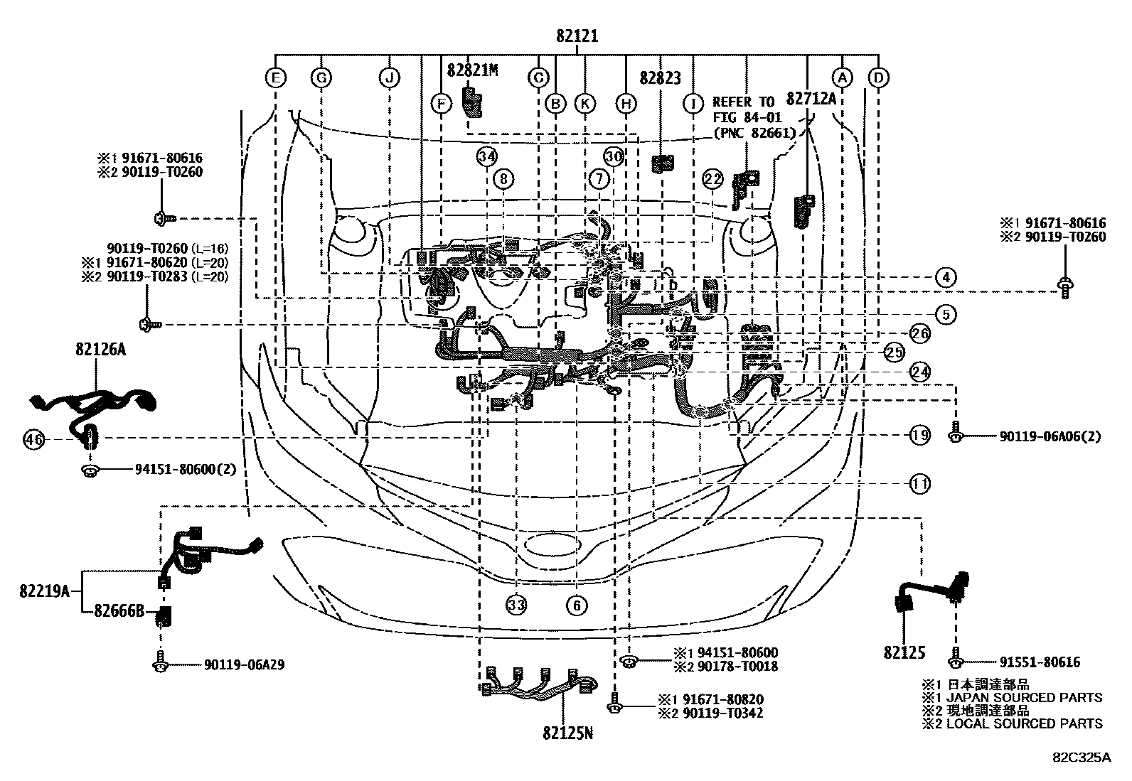 Toyota CAMRY 线束和卡夹 EPC diagram — 82C325A
