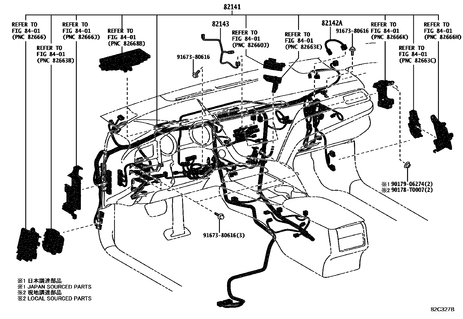 Toyota CAMRY 线束和卡夹 EPC diagram — 82C327B