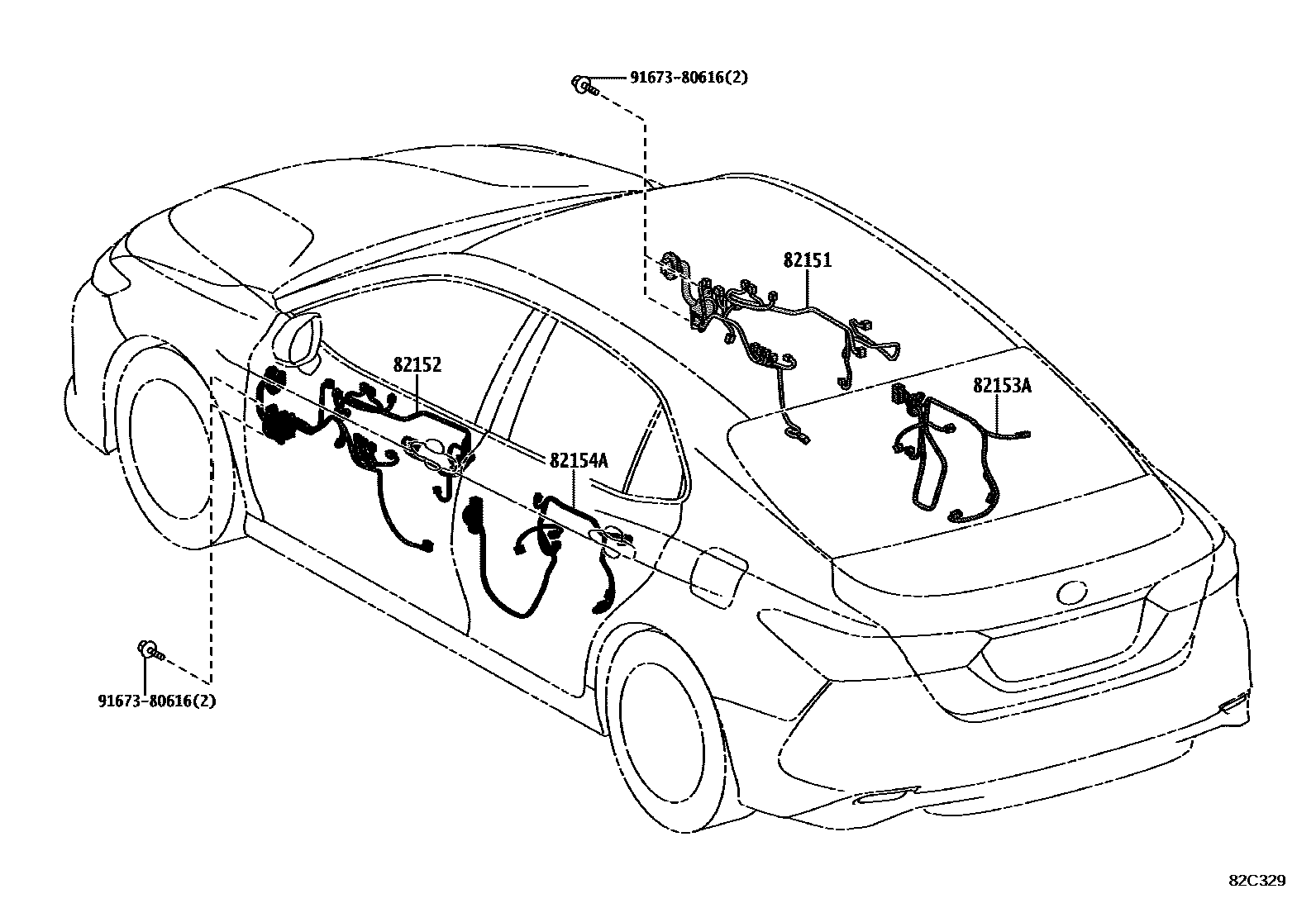 Toyota CAMRY 线束和卡夹 EPC diagram — 82C329