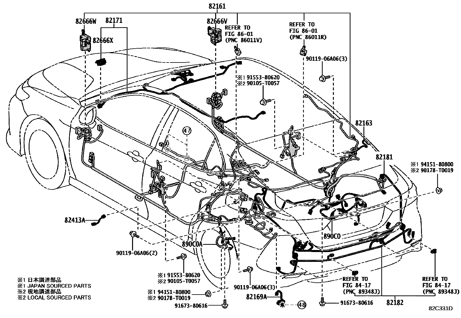 Toyota CAMRY 线束和卡夹 EPC diagram — 82C331D