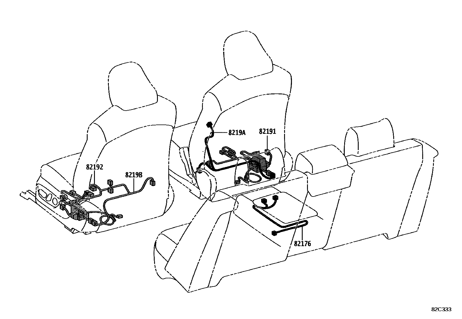 Toyota CAMRY 线束和卡夹 EPC diagram — 82C333