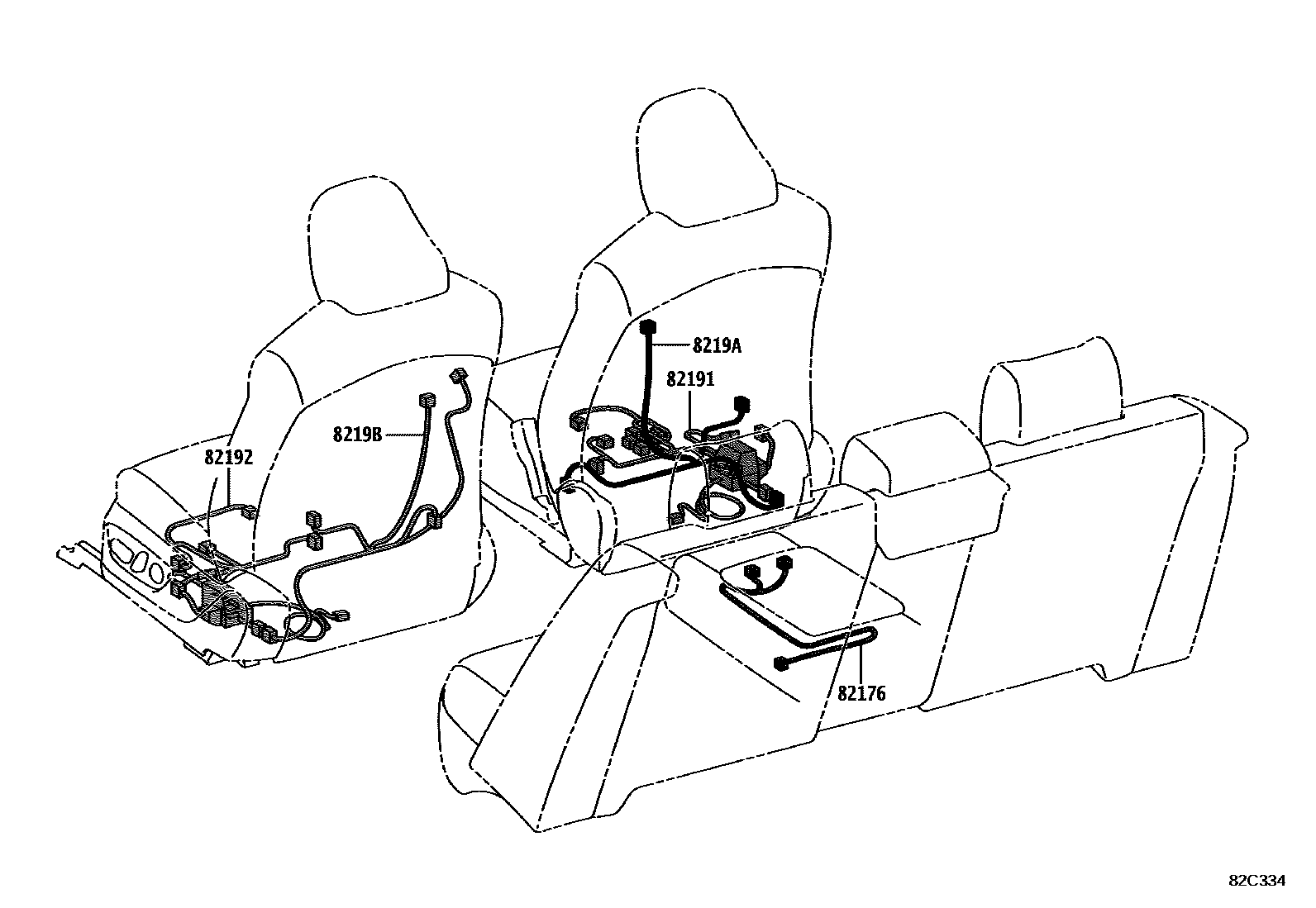 Toyota CAMRY 线束和卡夹 EPC diagram — 82C334
