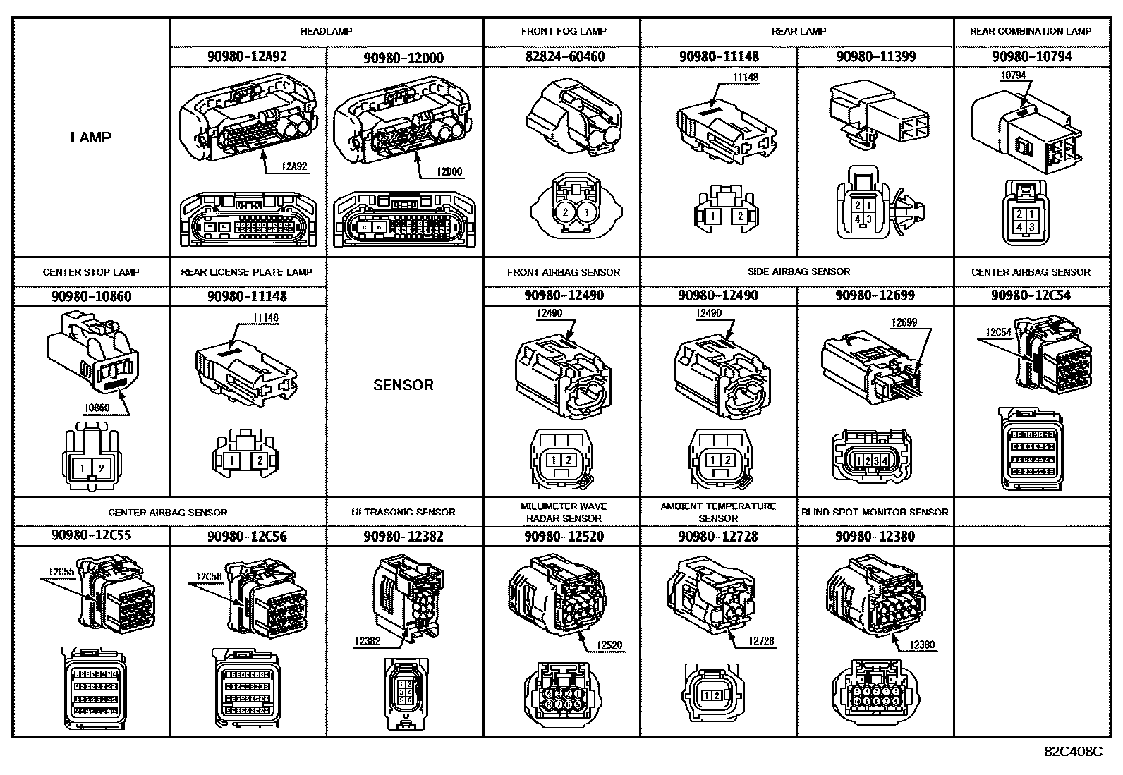 Toyota CAMRY 线束和卡夹 EPC diagram — 82C408C