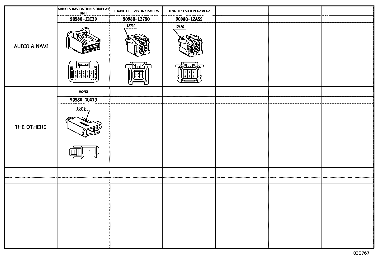 Toyota CAMRY 线束和卡夹 EPC diagram — 82E767