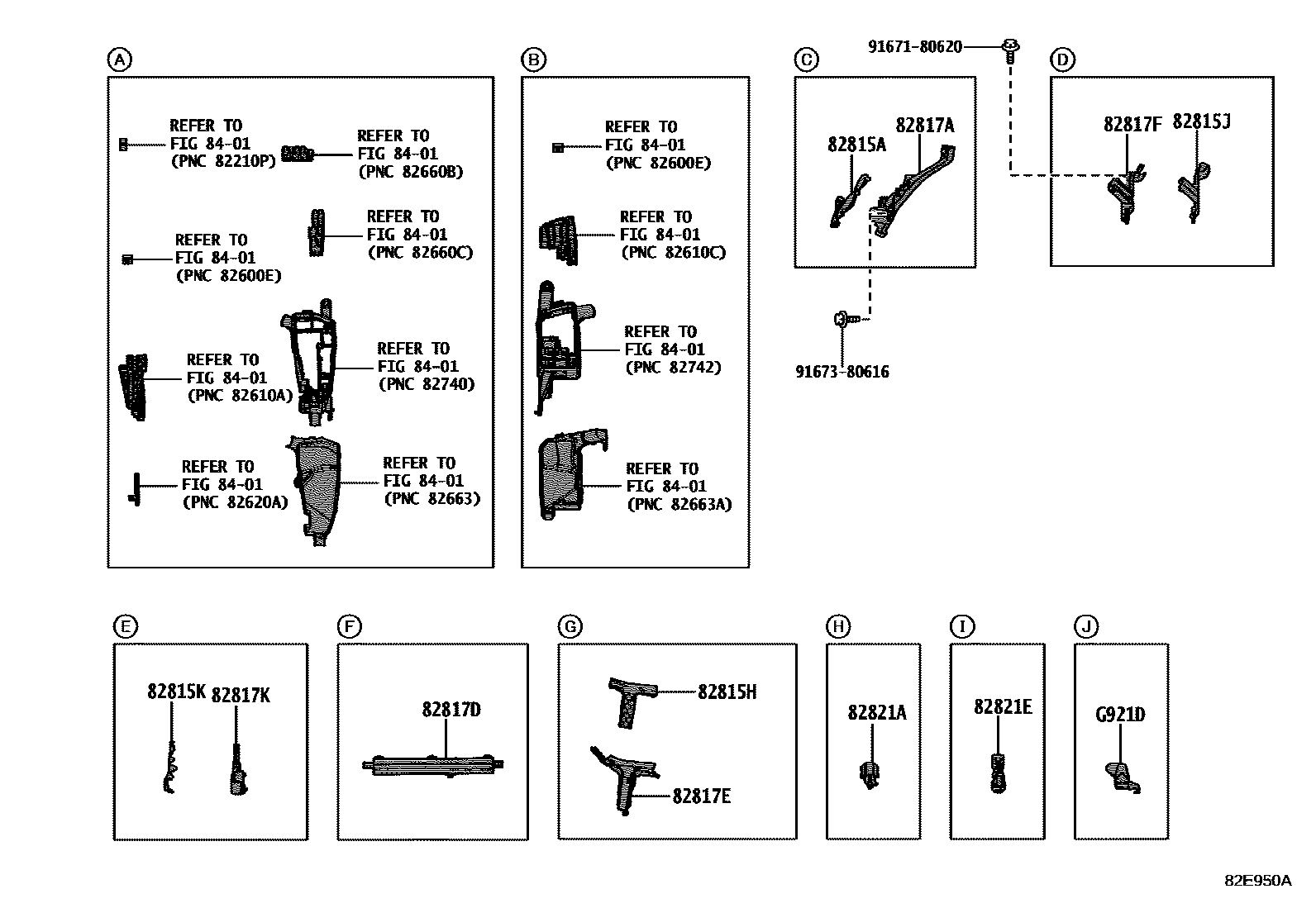 Toyota CAMRY 线束和卡夹 EPC diagram — 82E950A