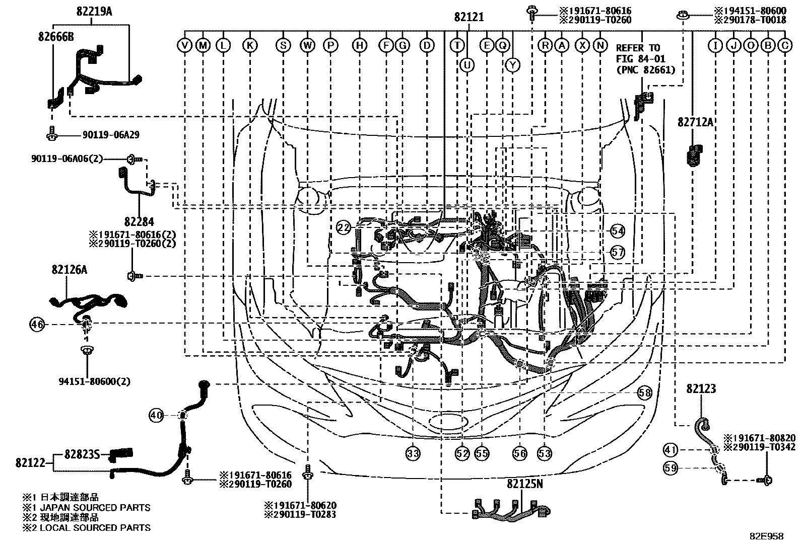 Toyota CAMRY 线束和卡夹 EPC diagram — 82E958