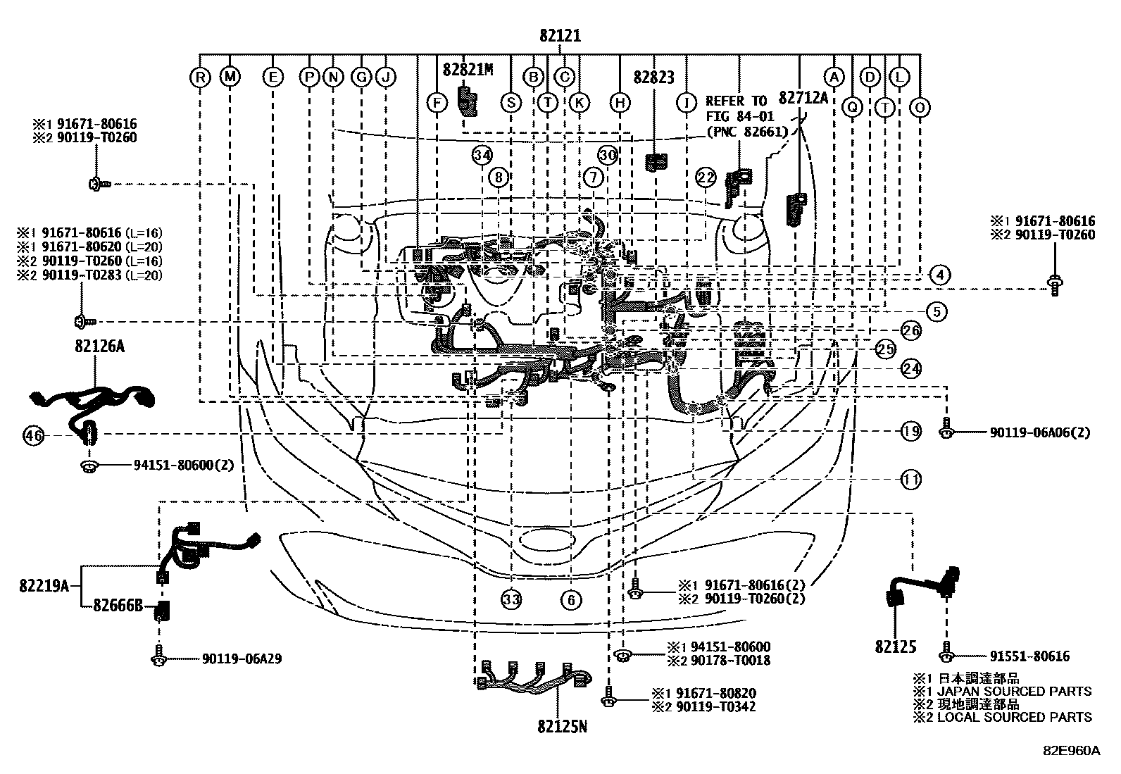 Toyota CAMRY 线束和卡夹 EPC diagram — 82E960A