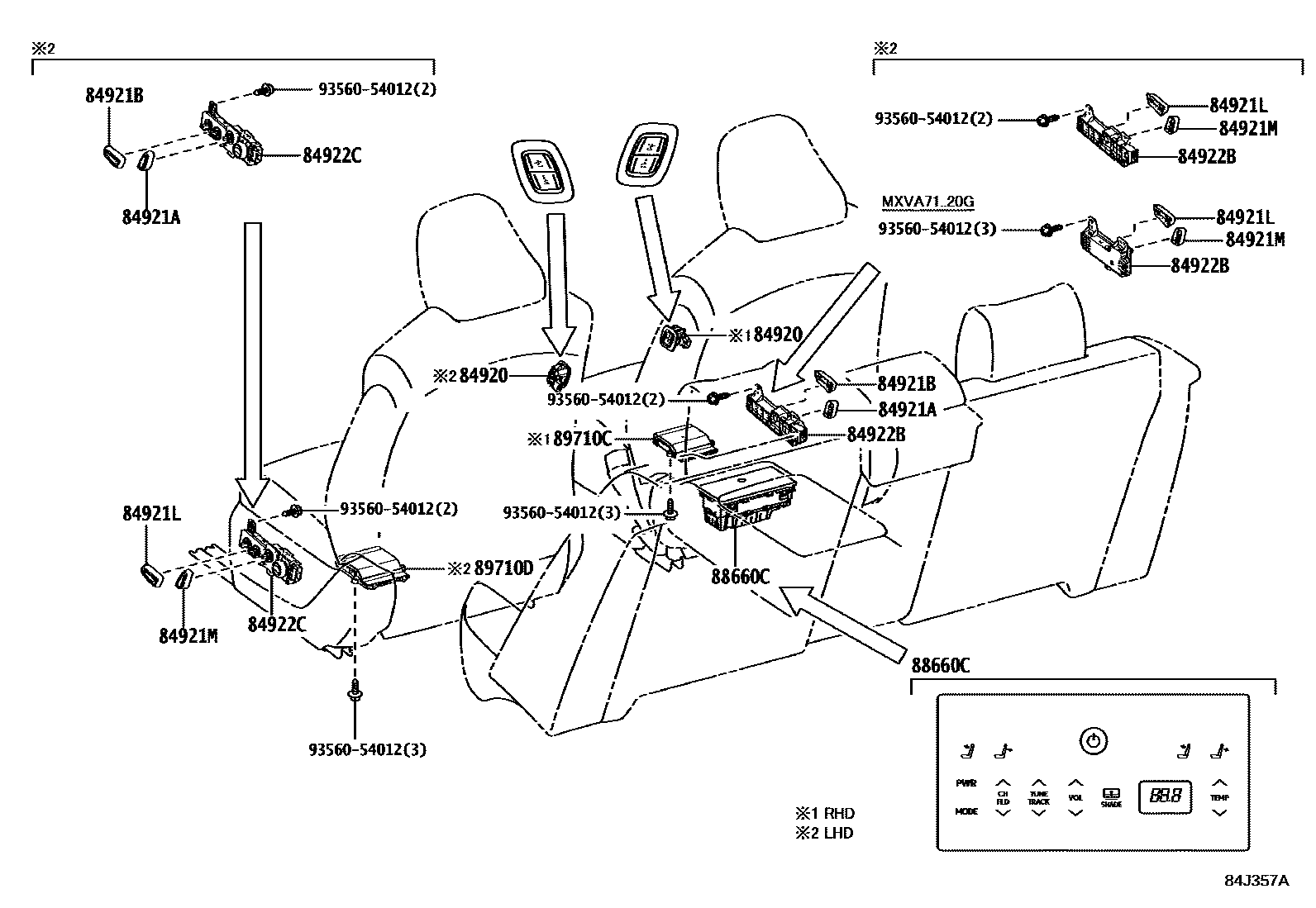 Toyota CAMRY 开关和继电器和ECU EPC diagram — 84J357A