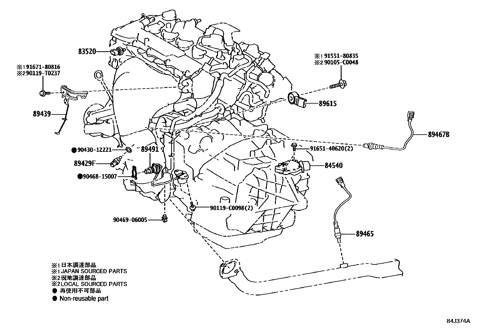 Toyota CAMRY 开关和继电器和ECU EPC diagram — 84J374A