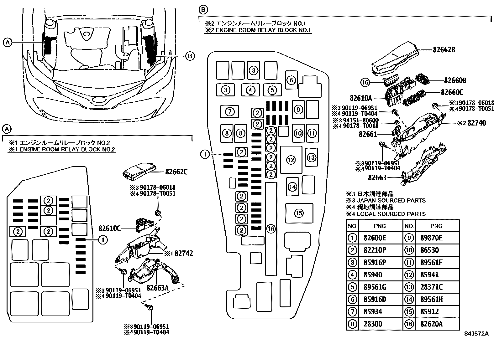 Toyota CAMRY 开关和继电器和ECU EPC diagram — 84J571A