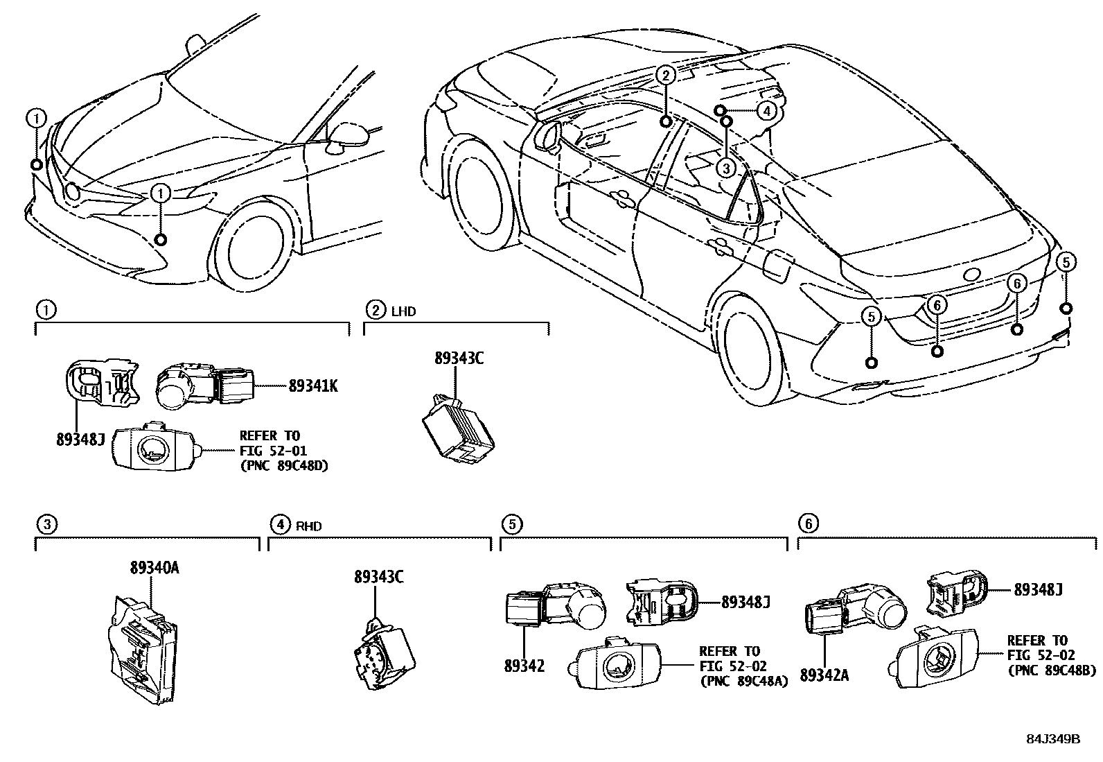 Toyota CAMRY 测距雷达和倒车雷达 EPC diagram — 84J349B