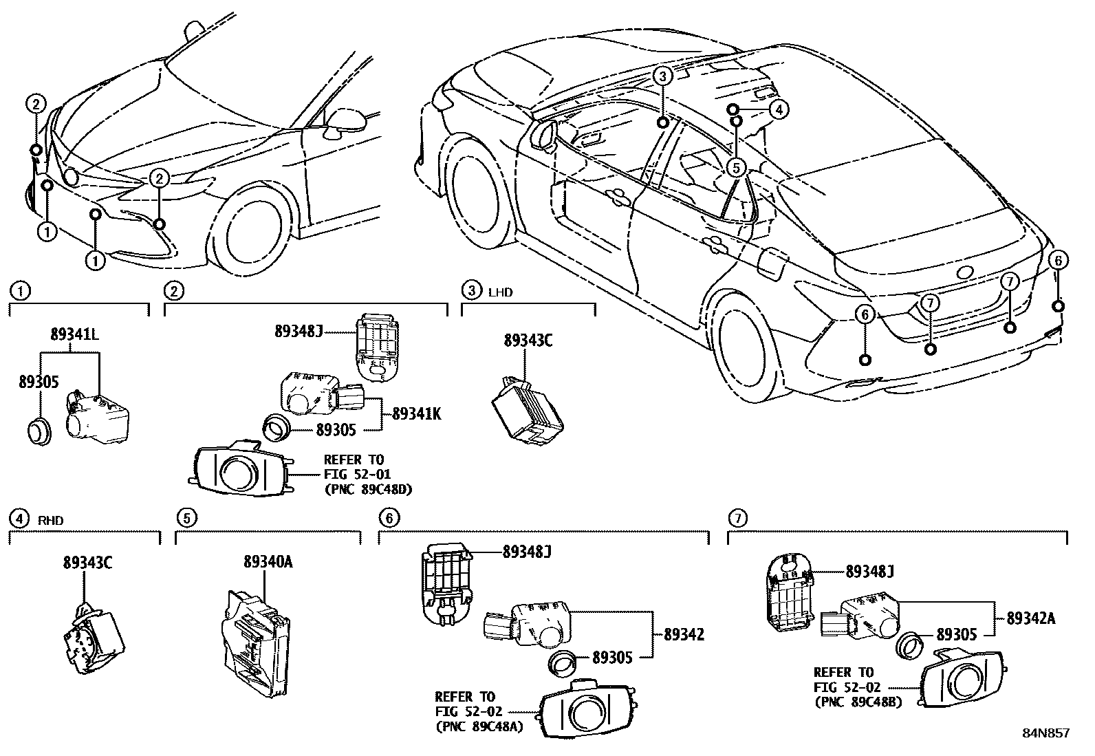 Toyota CAMRY 测距雷达和倒车雷达 EPC diagram — 84N857