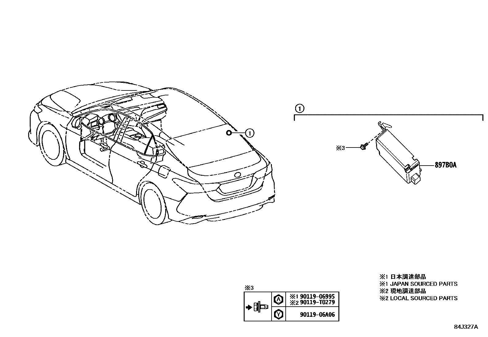 Toyota CAMRY 轮胎压力警告系统 EPC diagram — 84J327A