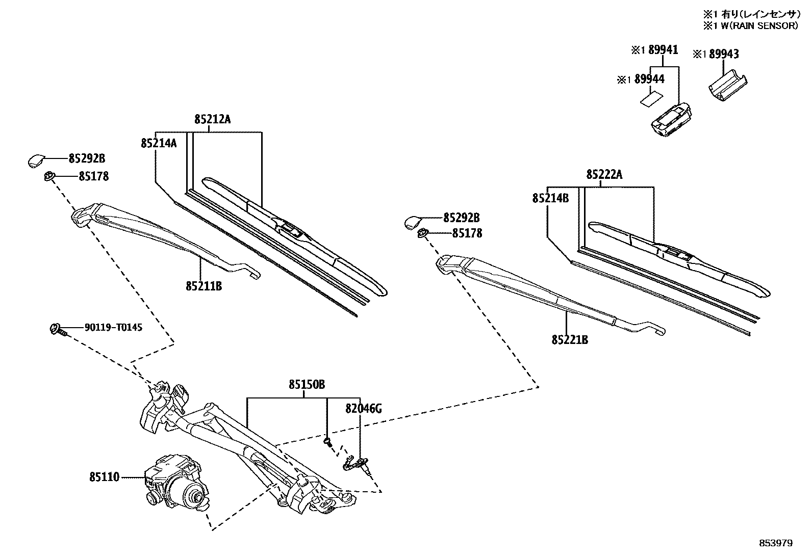 Toyota CAMRY 挡风玻璃刮水器 EPC diagram — 853979
