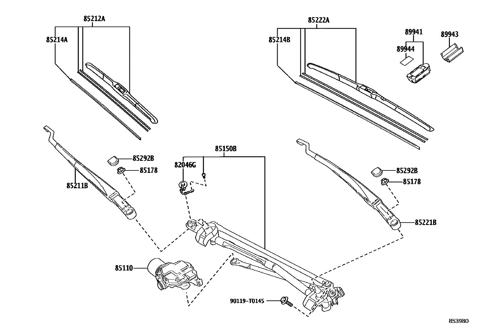 Toyota CAMRY 挡风玻璃刮水器 EPC diagram — 853980