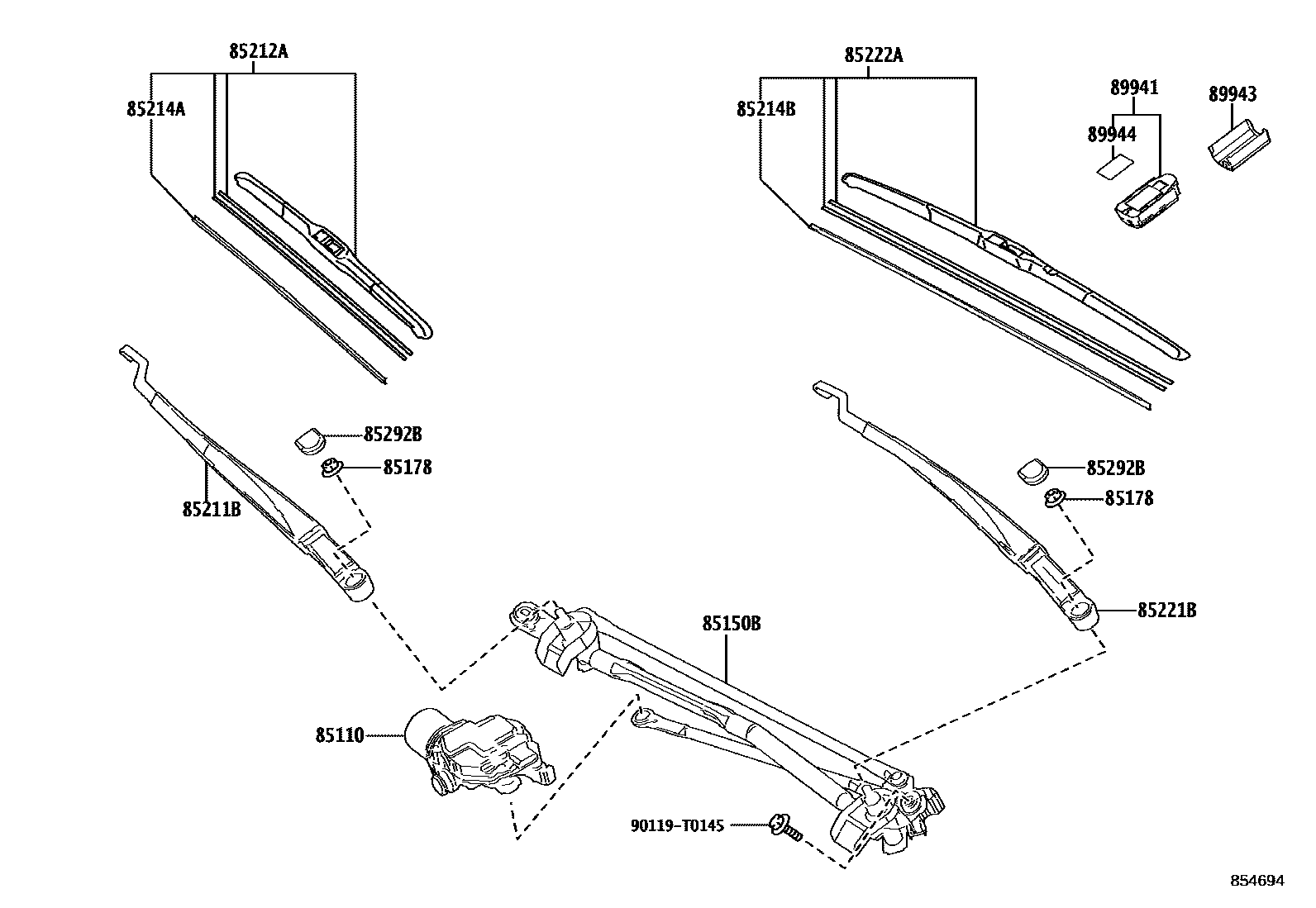 Toyota CAMRY 挡风玻璃刮水器 EPC diagram — 854694