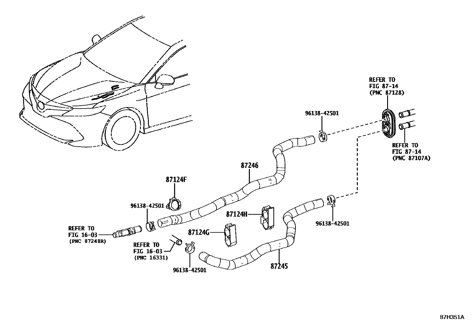 Toyota CAMRY 暖风和空调系统 - 水管 EPC diagram — 87H351A