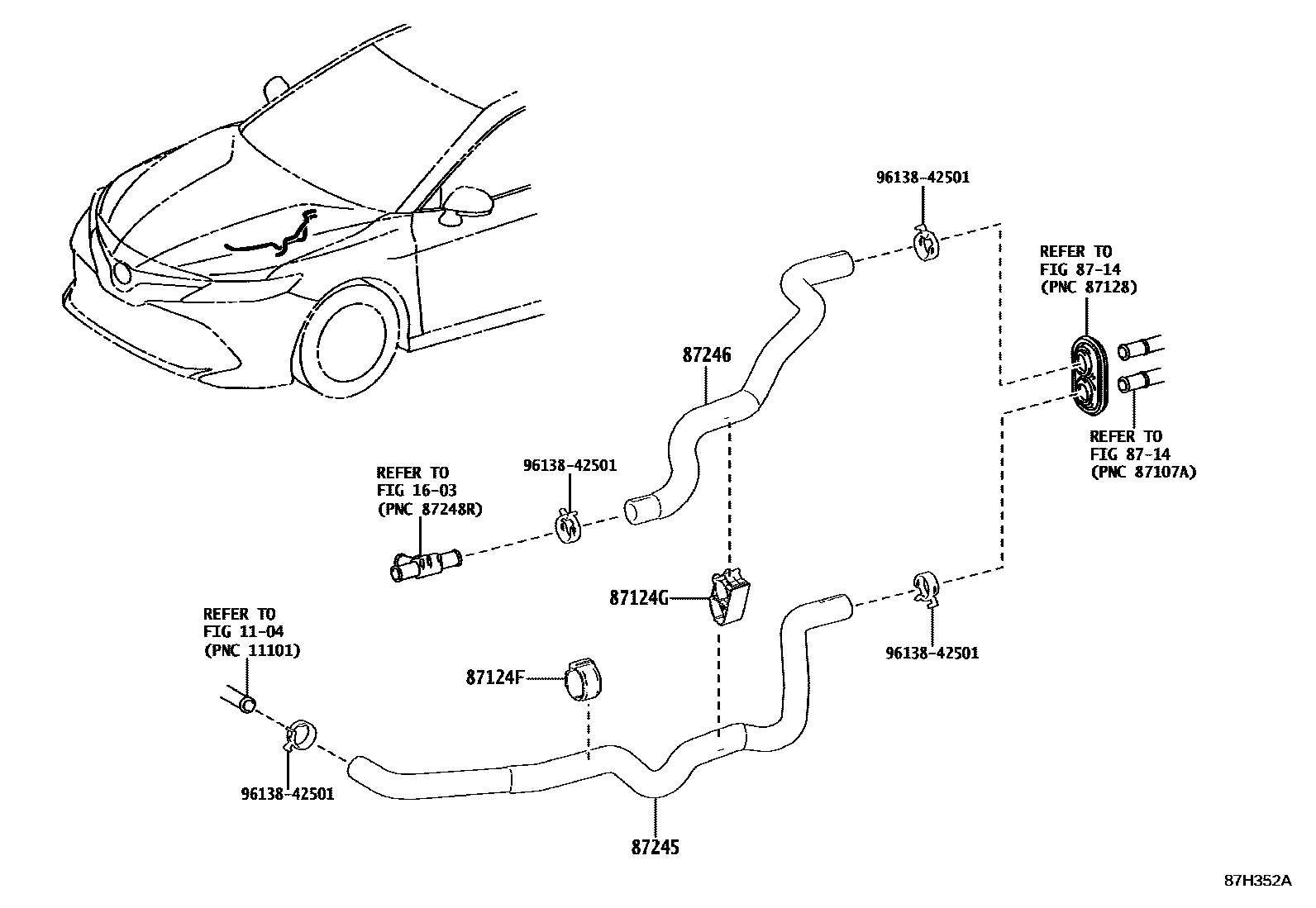 Toyota CAMRY 暖风和空调系统 - 水管 EPC diagram — 87H352A