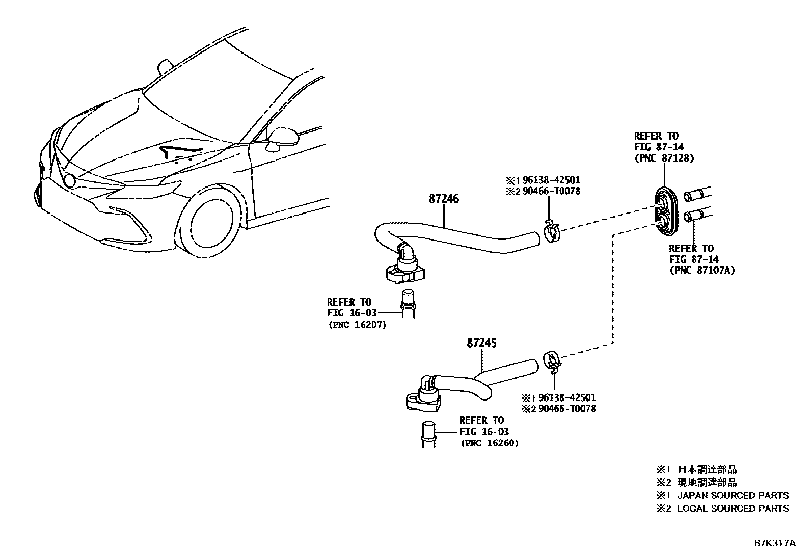 Toyota CAMRY 暖风和空调系统 - 水管 EPC diagram — 87K317A