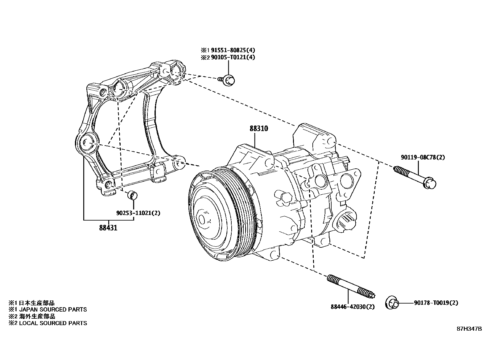 Toyota CAMRY Heating & Air Conditioning - Compressor EPC diagram — 87H347B
