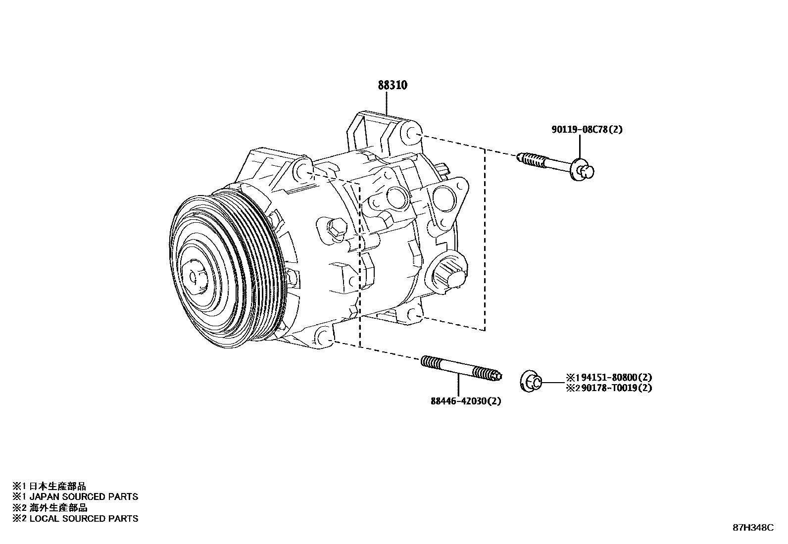 Toyota CAMRY Heating & Air Conditioning - Compressor EPC diagram — 87H348C