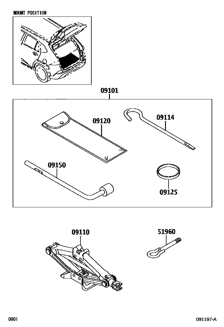 Toyota YARIS Standard Tools EPC diagram — 091197A