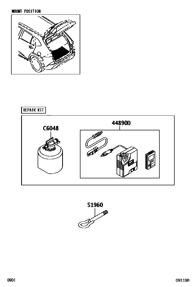 Toyota YARIS Standard Tools EPC diagram — 091198
