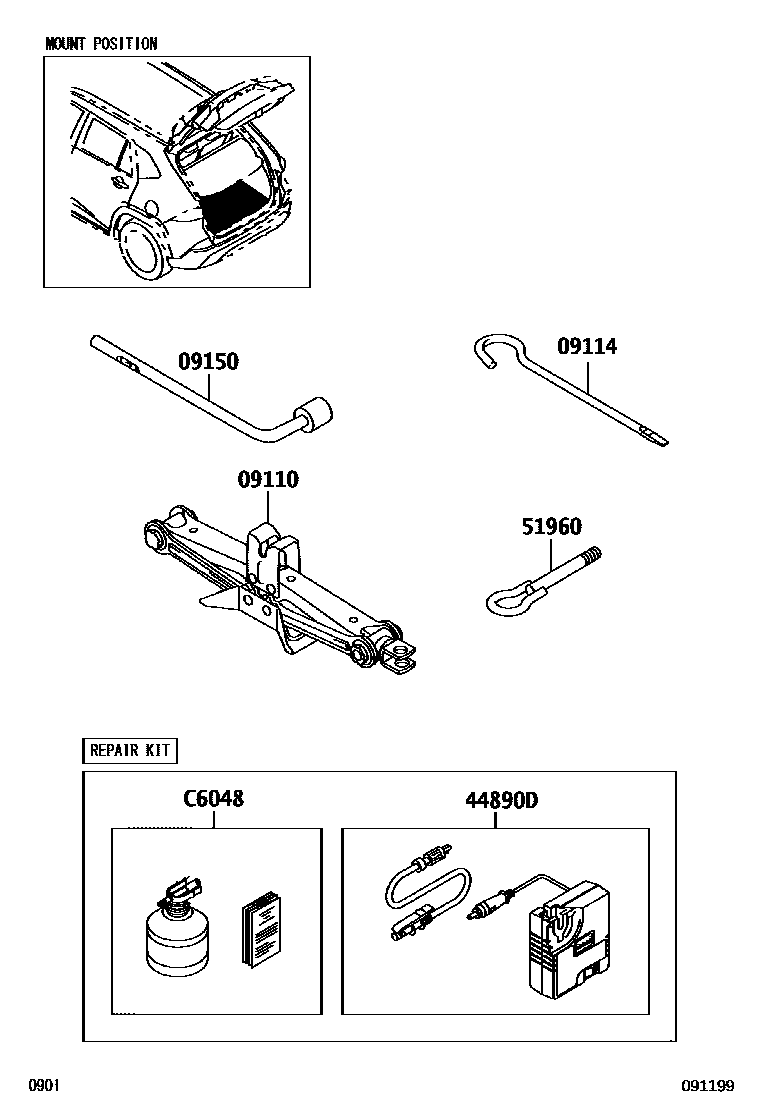 Toyota YARIS Standard Tools EPC diagram — 091199