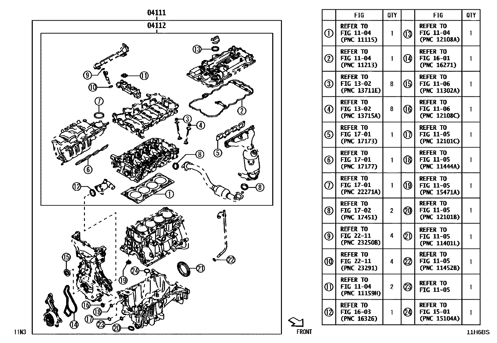 Toyota YARIS Engine Overhaul Gasket Kit EPC diagram — 11H6BS