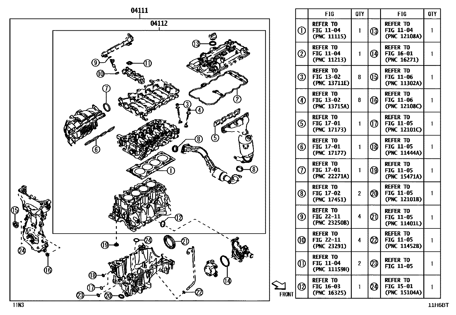 Toyota YARIS Engine Overhaul Gasket Kit EPC diagram — 11H6BT