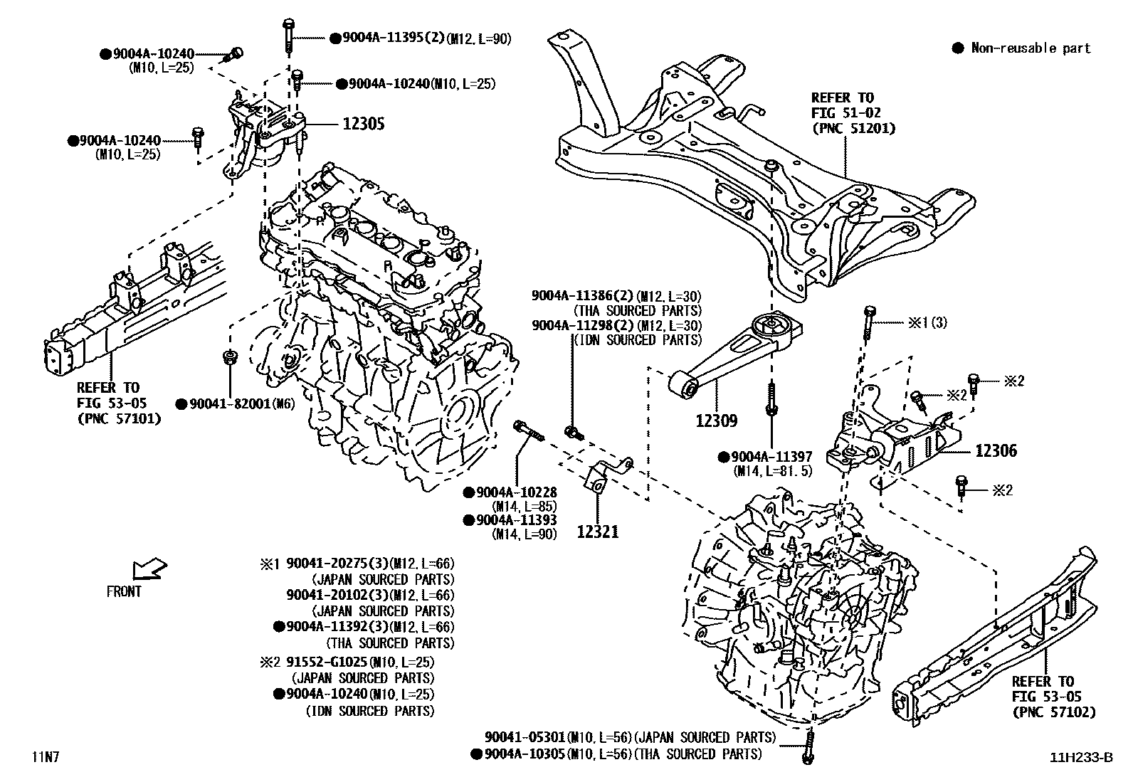 Toyota YARIS Engine Mounting EPC diagram — 11H233B