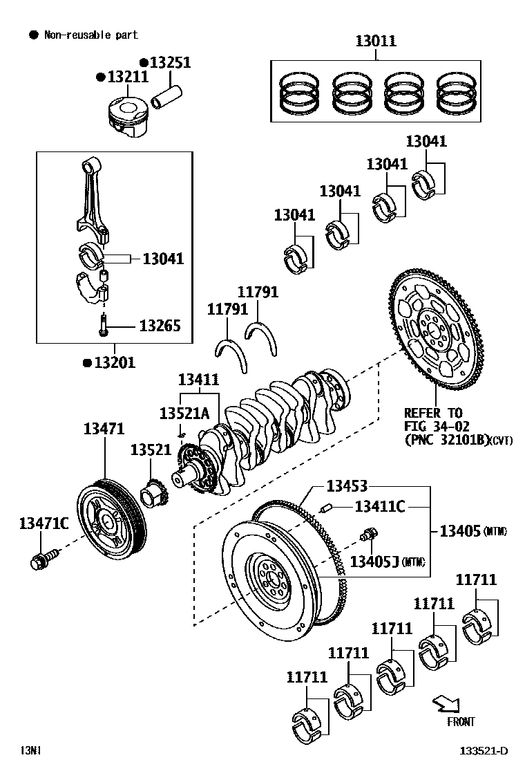 Toyota YARIS Crankshaft & Piston EPC diagram — 133521D