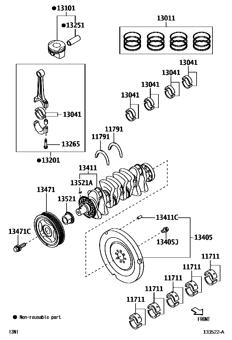 Toyota YARIS Crankshaft & Piston EPC diagram — 133522A