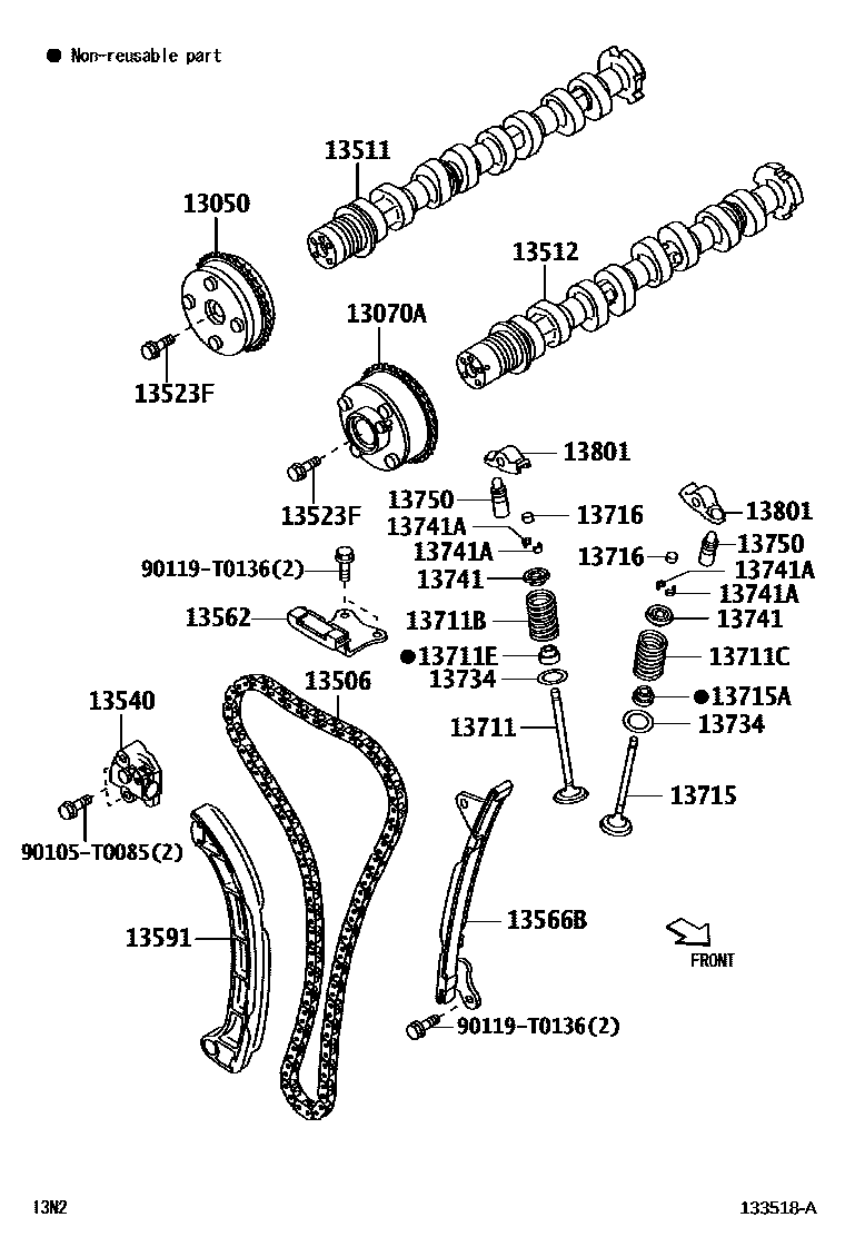 Toyota YARIS Camshaft & Valve EPC diagram — 133518A