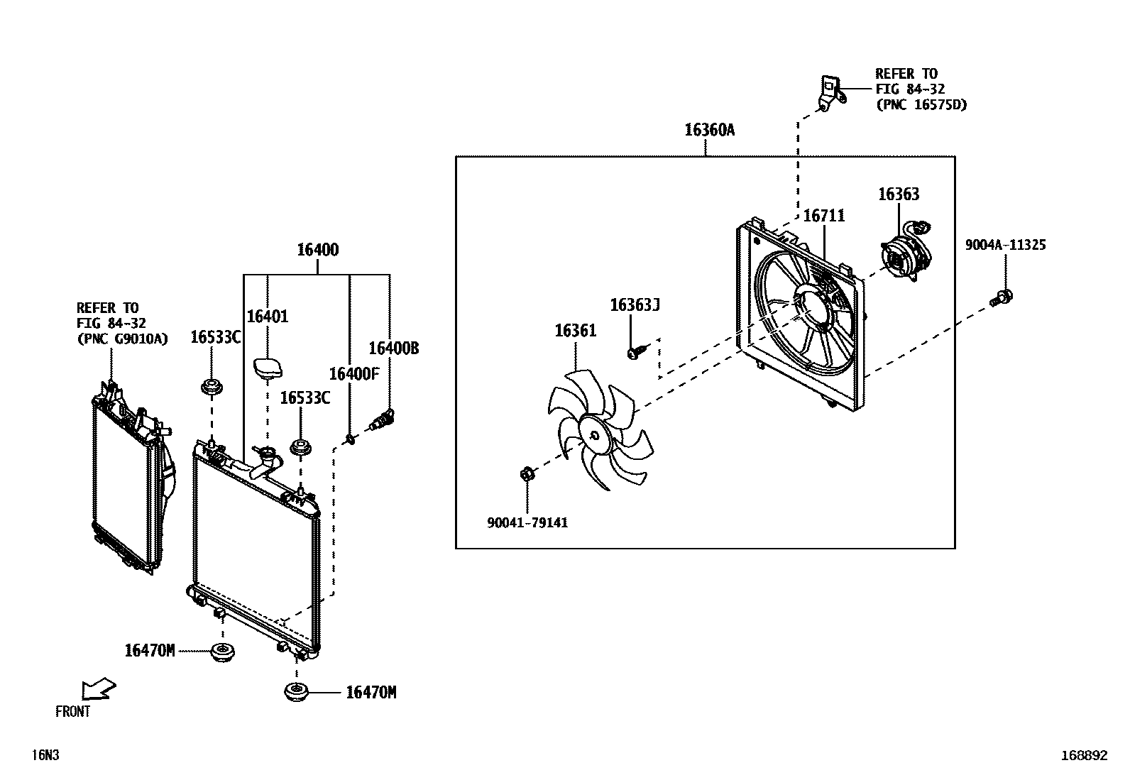 Toyota YARIS RADIATOR & WATER OUTLET EPC diagram — 168892