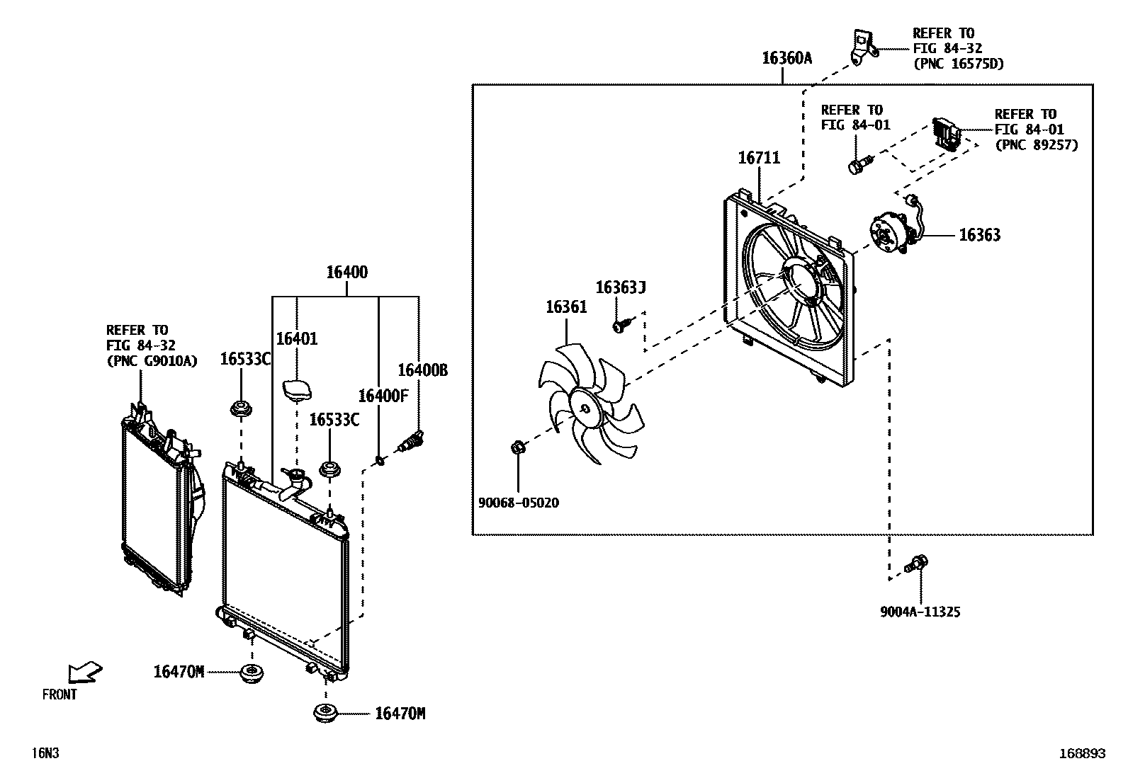 Toyota YARIS RADIATOR & WATER OUTLET EPC diagram — 168893