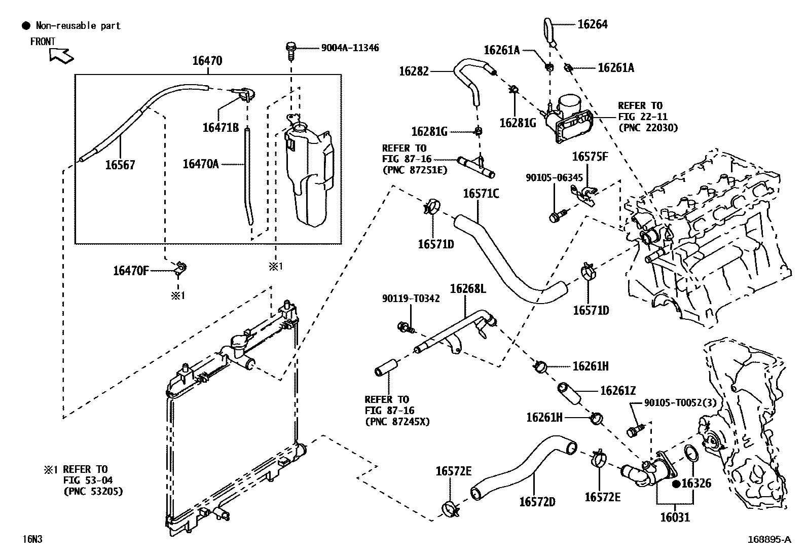 Toyota YARIS RADIATOR & WATER OUTLET EPC diagram — 168895A
