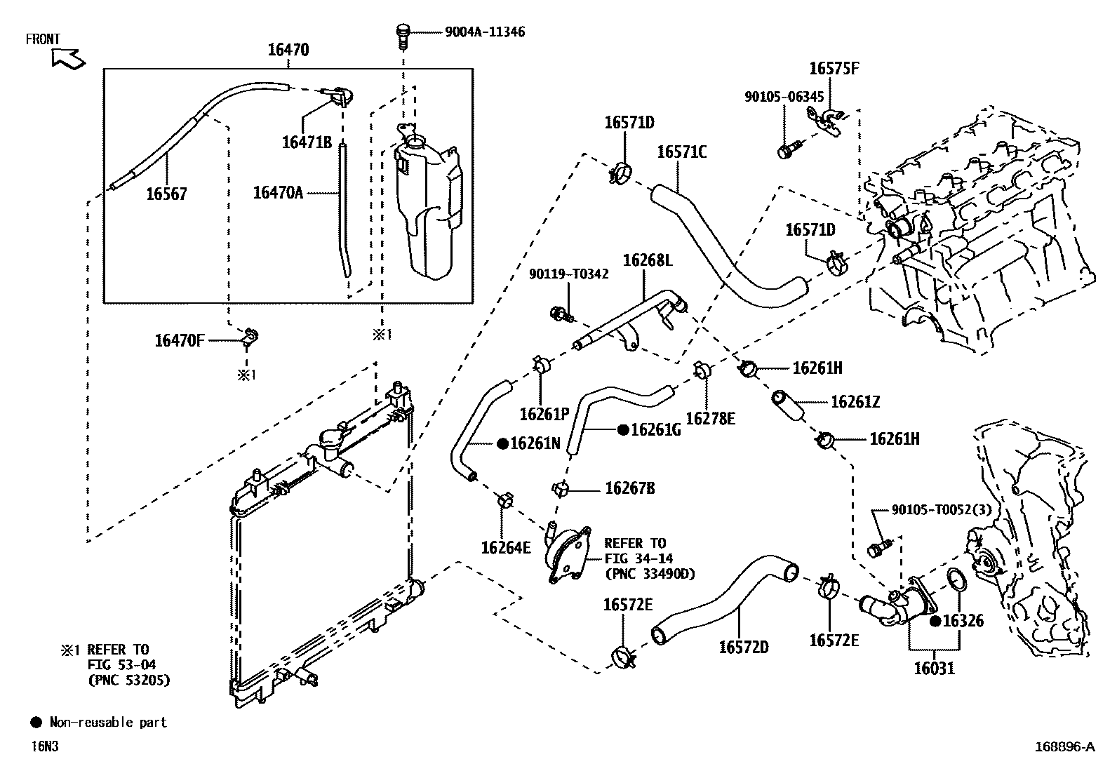 Toyota YARIS RADIATOR & WATER OUTLET EPC diagram — 168896A