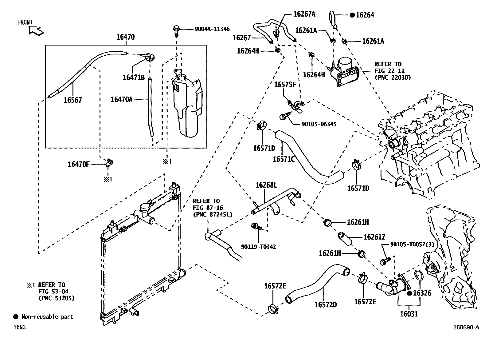 Toyota YARIS RADIATOR & WATER OUTLET EPC diagram — 168898A