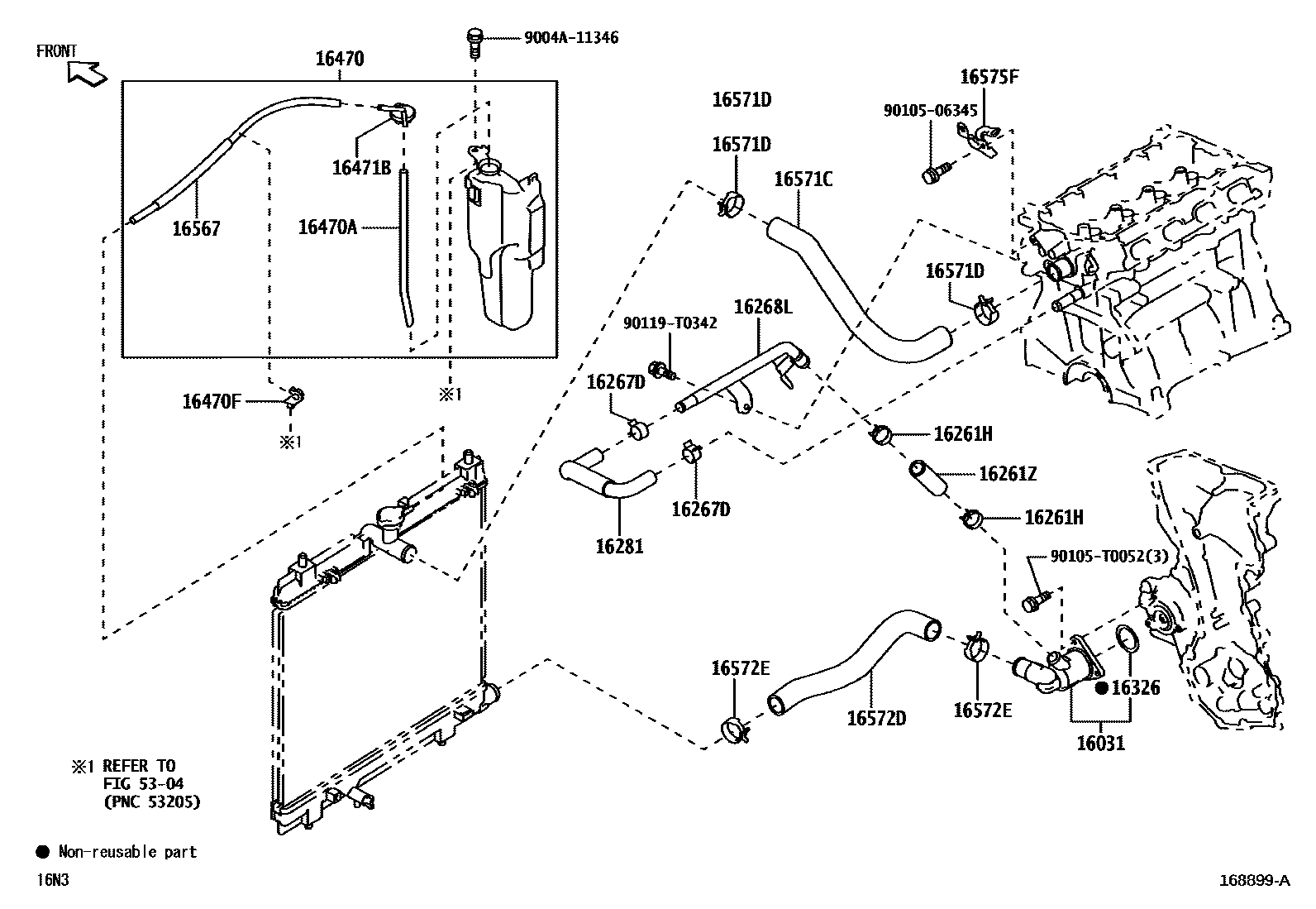 Toyota YARIS RADIATOR & WATER OUTLET EPC diagram — 168899A
