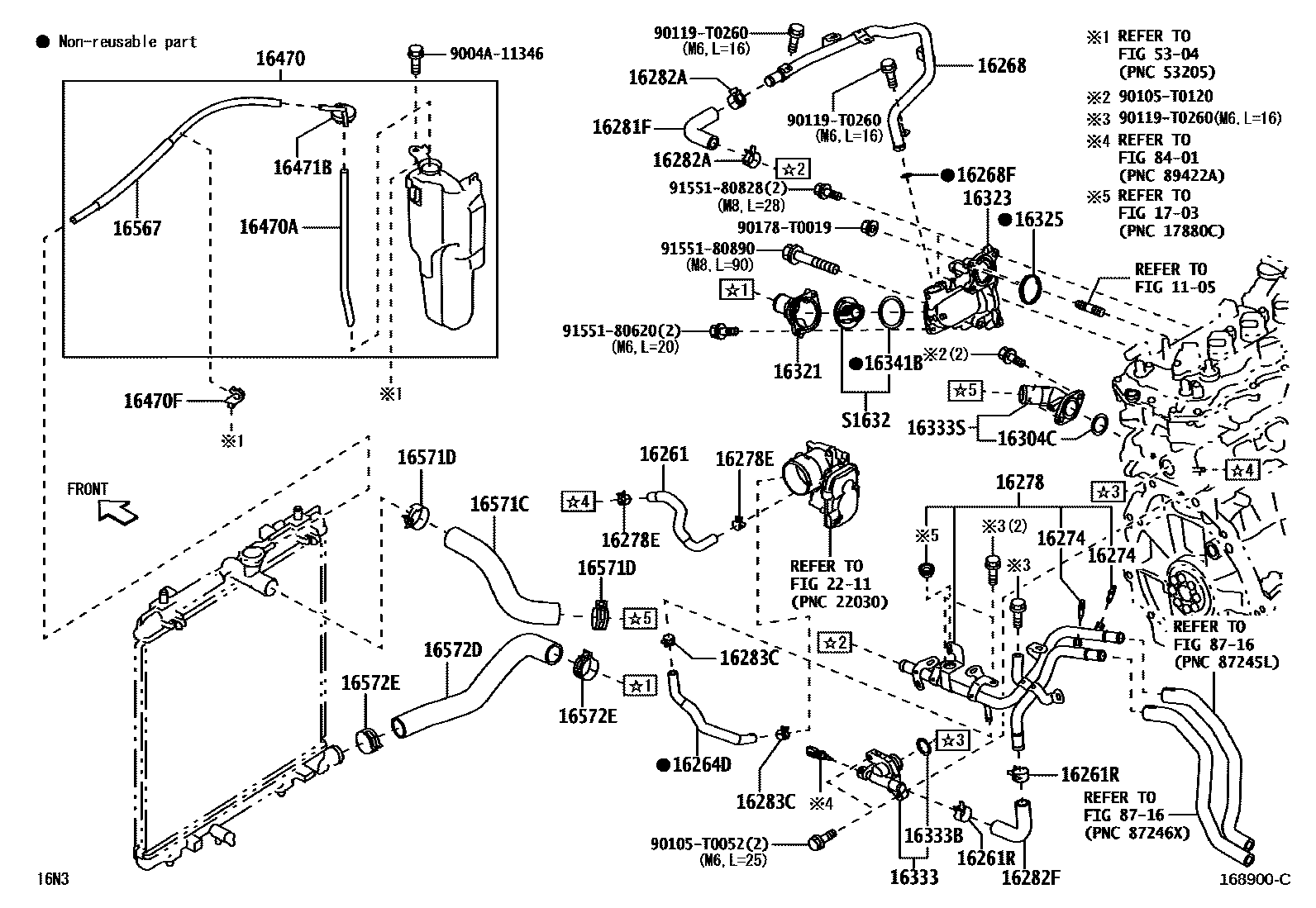 Toyota YARIS RADIATOR & WATER OUTLET EPC diagram — 168900C