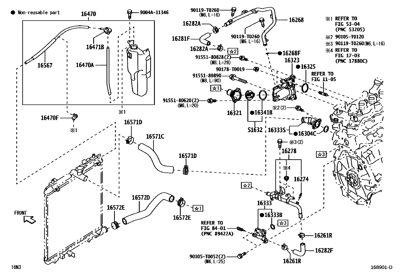 Toyota YARIS RADIATOR & WATER OUTLET EPC diagram — 168901D