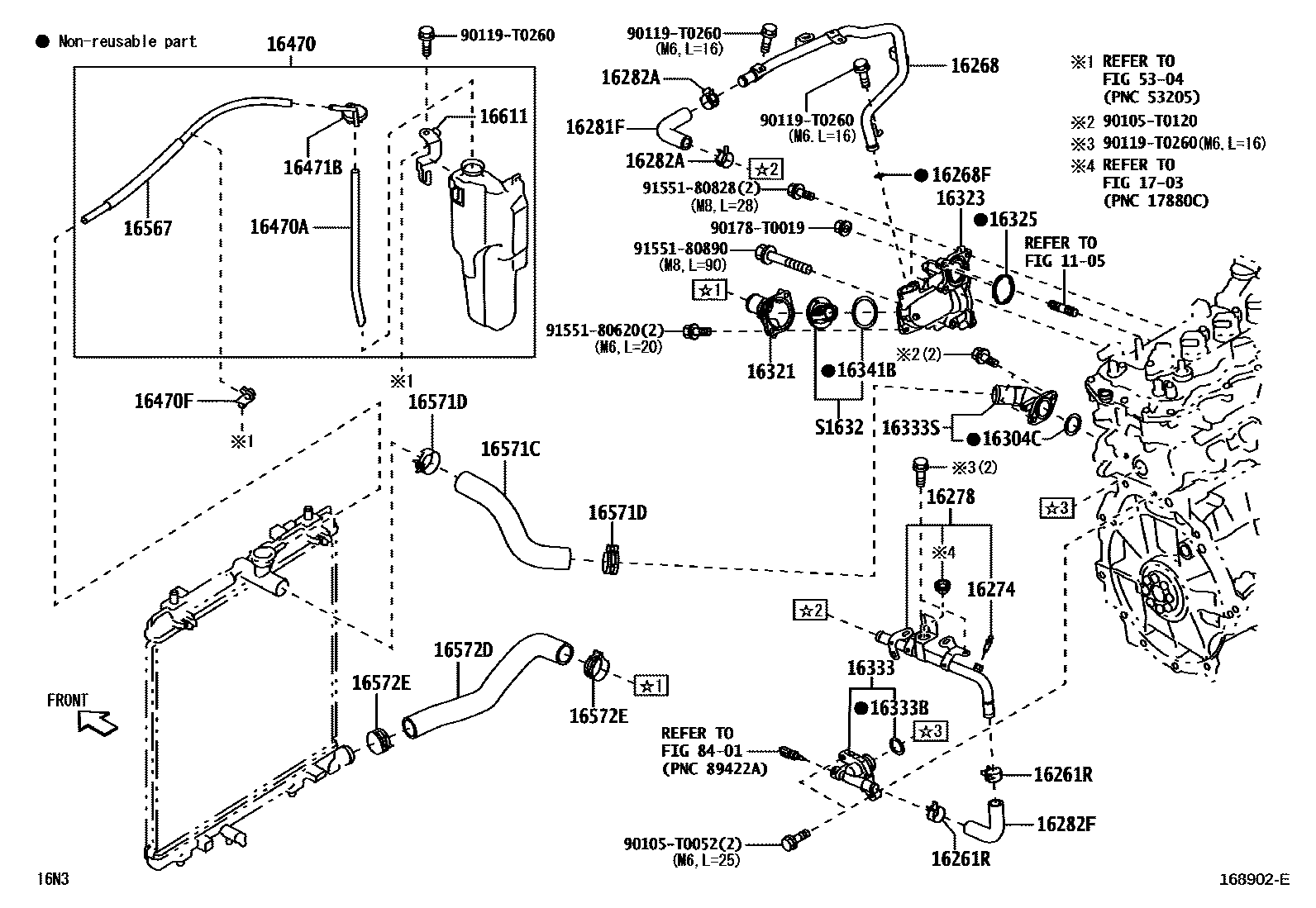 Toyota YARIS RADIATOR & WATER OUTLET EPC diagram — 168902E