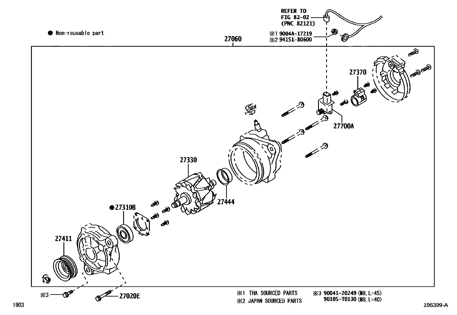 Toyota YARIS Alternator EPC diagram — 196399A