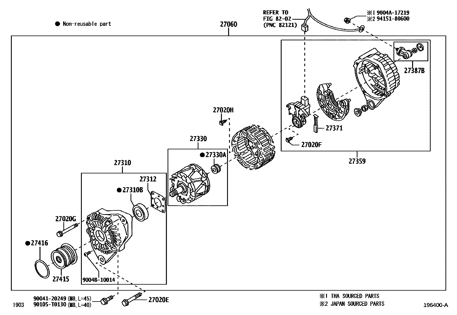 Toyota YARIS Alternator EPC diagram — 196400A