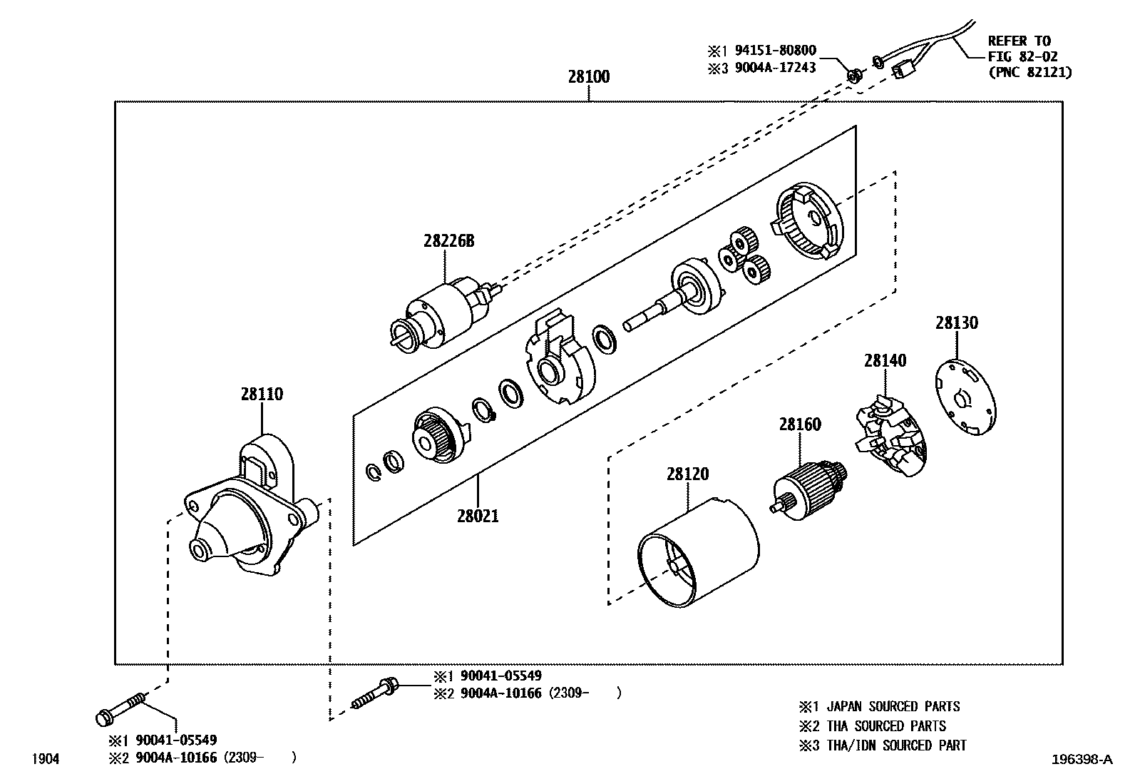 Toyota YARIS 起动机 EPC diagram — 196398A