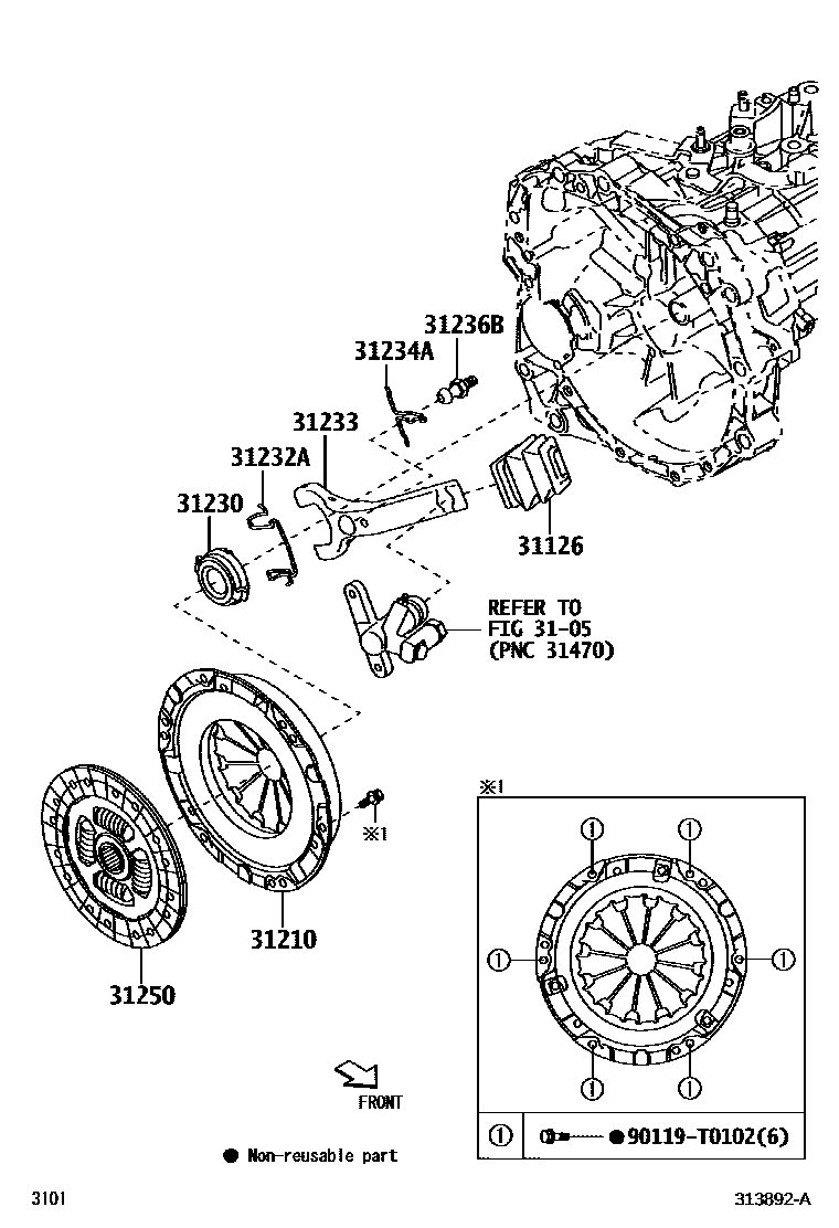 Toyota YARIS 离合器和分离叉 EPC diagram — 313892A