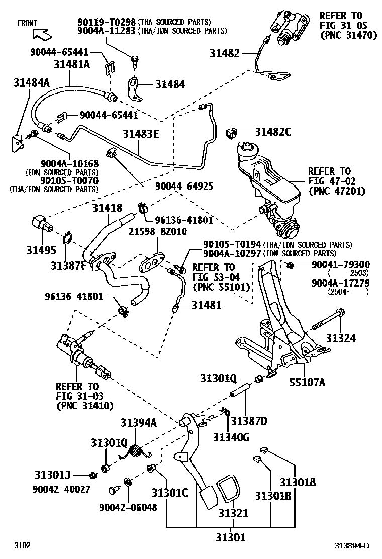 Toyota YARIS 离合器踏板和挠性软管 EPC diagram — 313894D