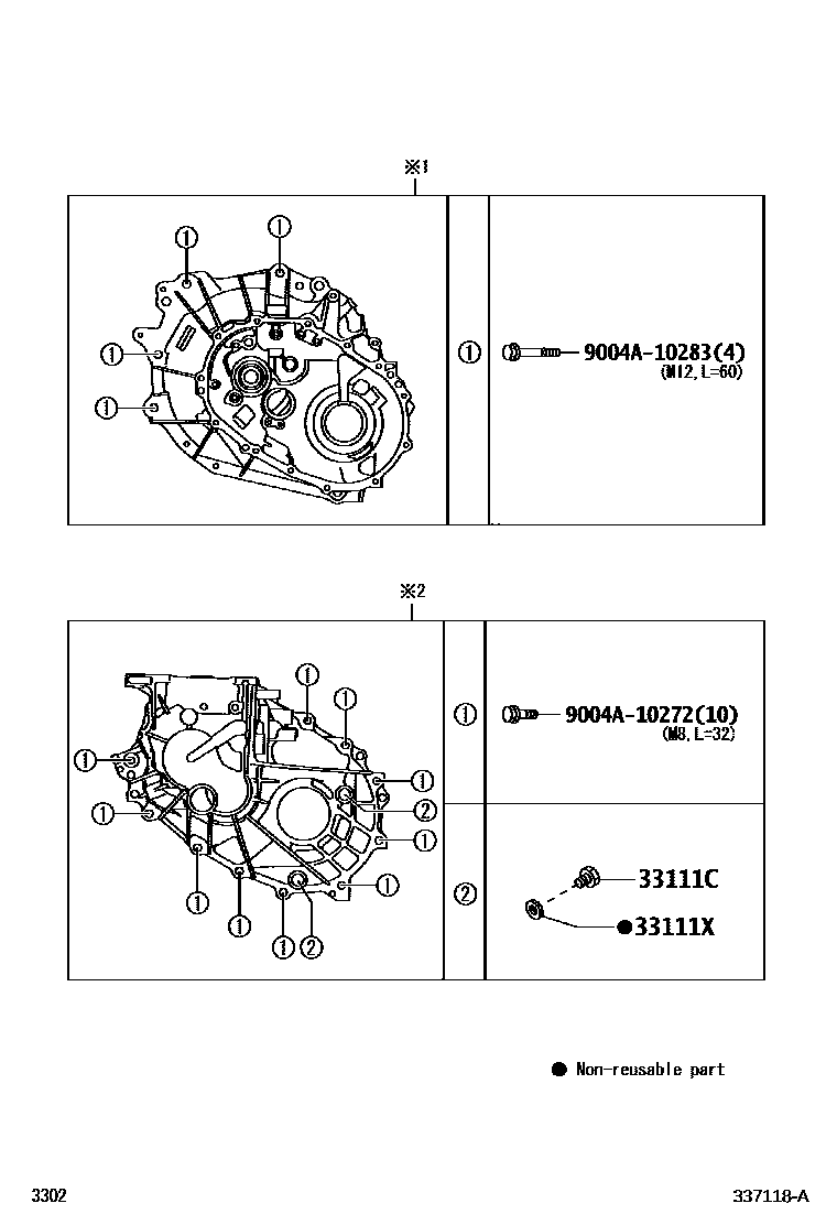 Toyota YARIS 离合器壳和变速器壳(MTM) EPC diagram — 337118A