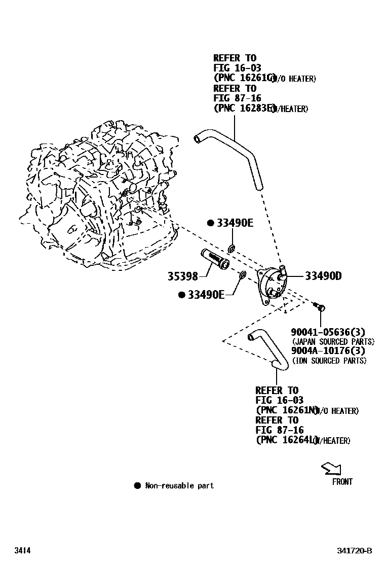 Toyota YARIS 变速器油冷却器和配管(CVT) EPC diagram — 341720B